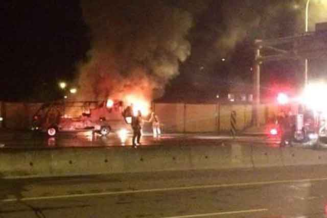 RV Erupts Into Flames On Trans Canada Hwy